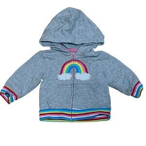 Hatley Rainbow Hoodie Girls 6-9m Grey Striped Zip Up Jacket Embroidered